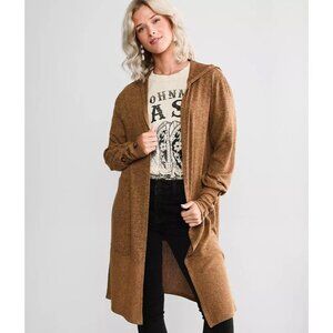 Daytrip Womens Long Hooded Duster Brushed Knit Flyaway Cardigan Sweater